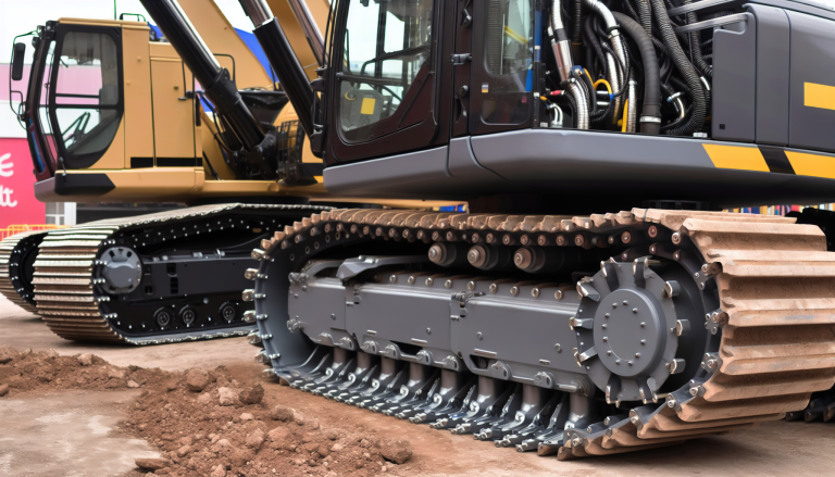 excavator on belts displayed together with excavator on wheels