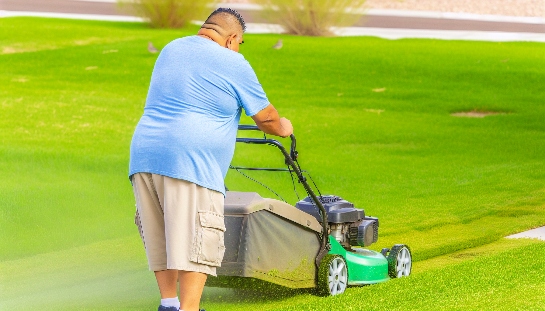 A man mowing the lawn with a lawn mower